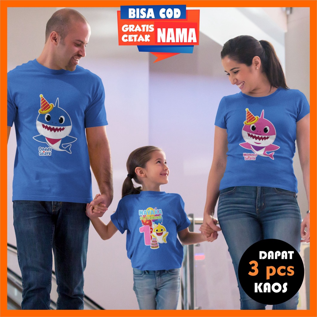 Baju Kaos Baby Shark Ultah Ulang Tahun Birthday Anak Kaos Couple Keluarga Family Bnyk Motif Baby Sha