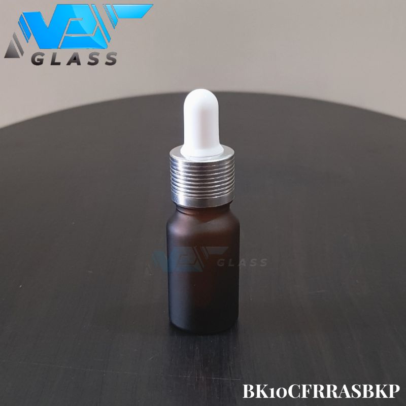 botol pipet kaca 10,l coklat doff - ring almunium silver bergaris