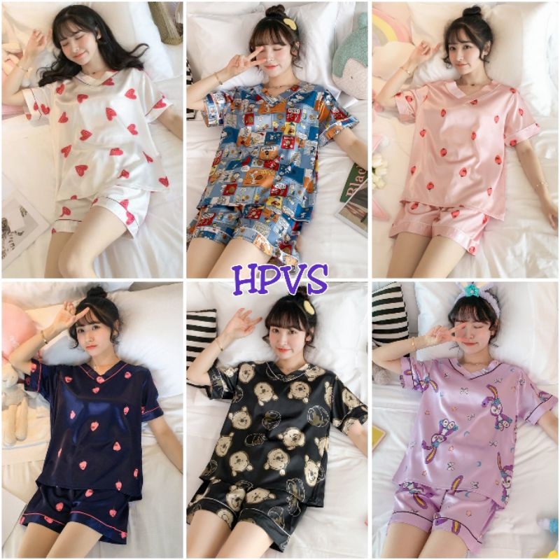 STELAN BAJU TIDUR HOTPANT V-NECK IMPORT TERLARIS HPVS