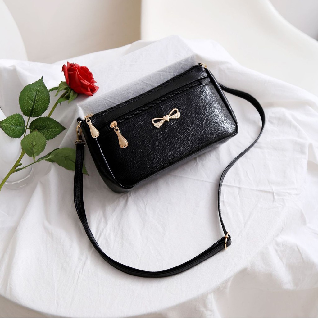 TAS SELEMPANG IMPORT PESTA WANITA KULIT HITAM KOREA TA173B5 SHANDIA PREMIUM FASHION BATAM SLING BAG