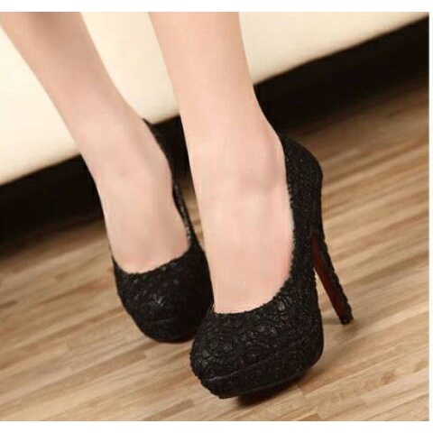 Ready Stok HIGH HEELS BRUKAT BLACK
