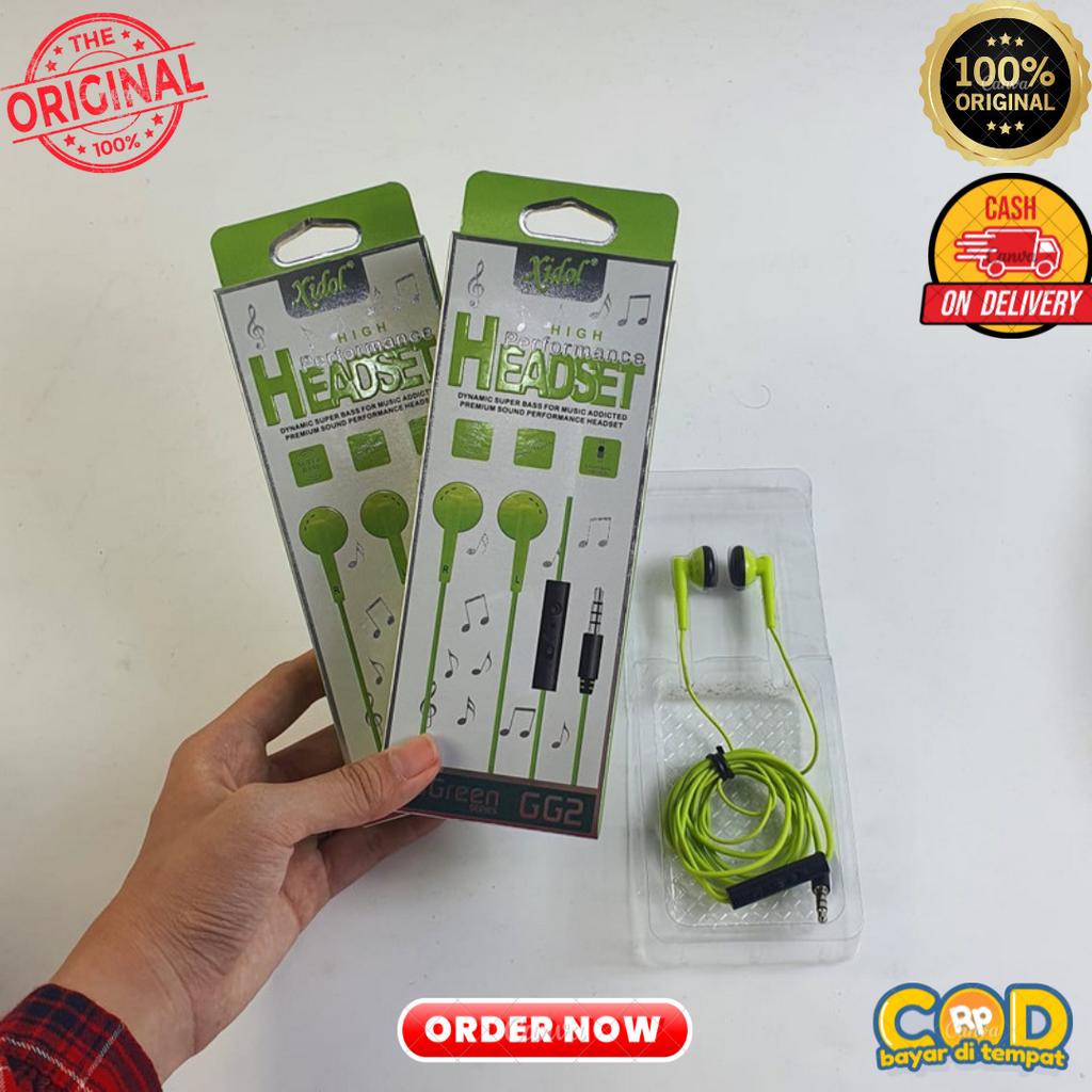 HEADSEAT HEADSET HETSET EARPHONE KABEL XIDOL GO GREEN GG2 SUPERBASS STEREO