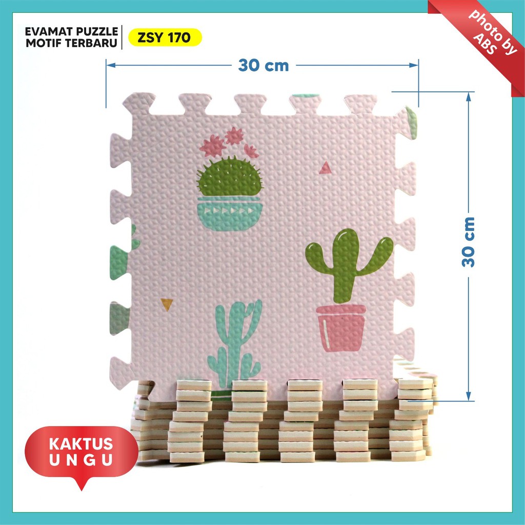 (ABS) ALAS EVAFOAM PUZZLE MOTIF BUNGA PANDA 30 X 30 X 1CM-kaktus ungu