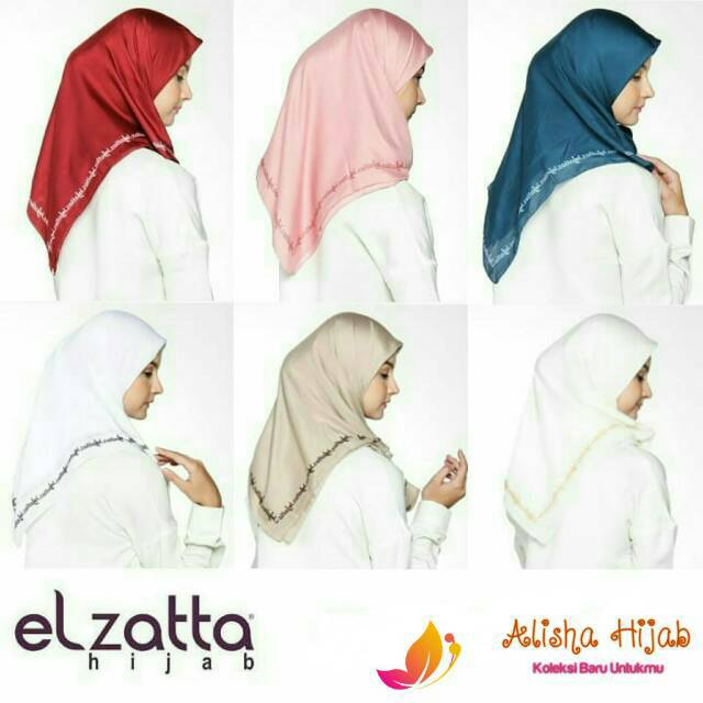 Kaila Lazatta II Elzatta Muslim Hijab Scarf Segi Empat Motif Logogram Pollycotton Original