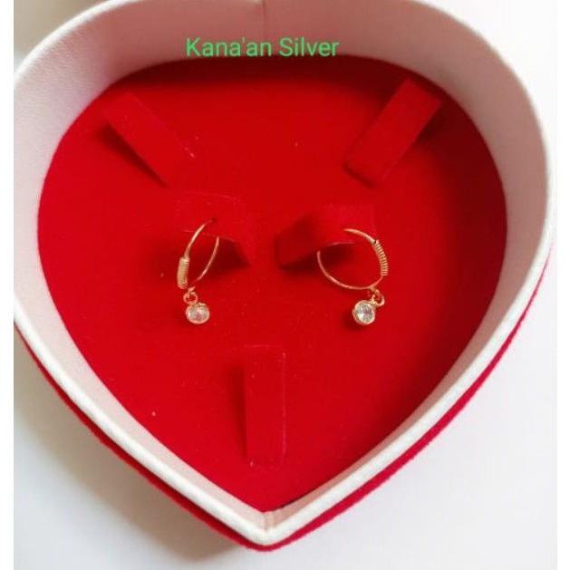 Anting Ring anak& remaja rose gold lilit mata gantung perak asli 925/silver lapisan mas kuning murni