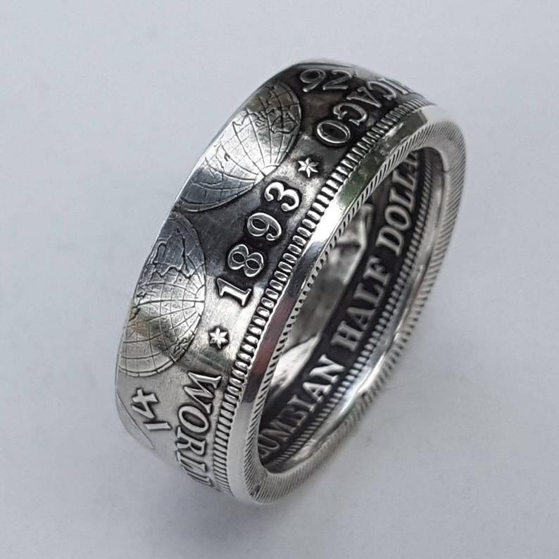 Cincin Emas 18k Desain Ukiran Koin Morgan Silver Dolar Amerika Serikat 1893