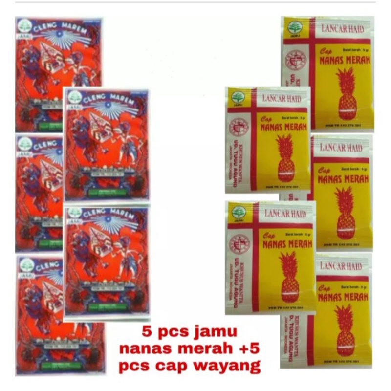 Paket jamu LANCAR HAID 5 Sachet jamu Nanas Merah + 5 Sachet jamu Wayang