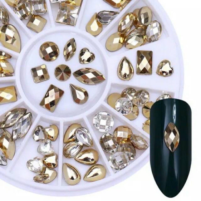 Nail wheel acc swarovski gold bronze mix shape / big swarovski nail art gold silver crystal ab