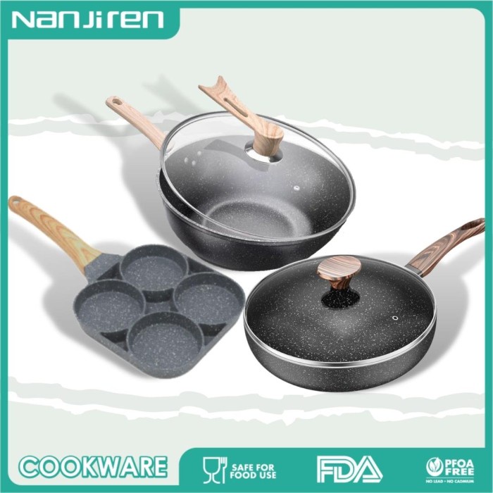 BUNDLING SET 3 PCS ALAT MASAK WAJAN PANCI KERAMIK ANTI LENGKET MAIFAN