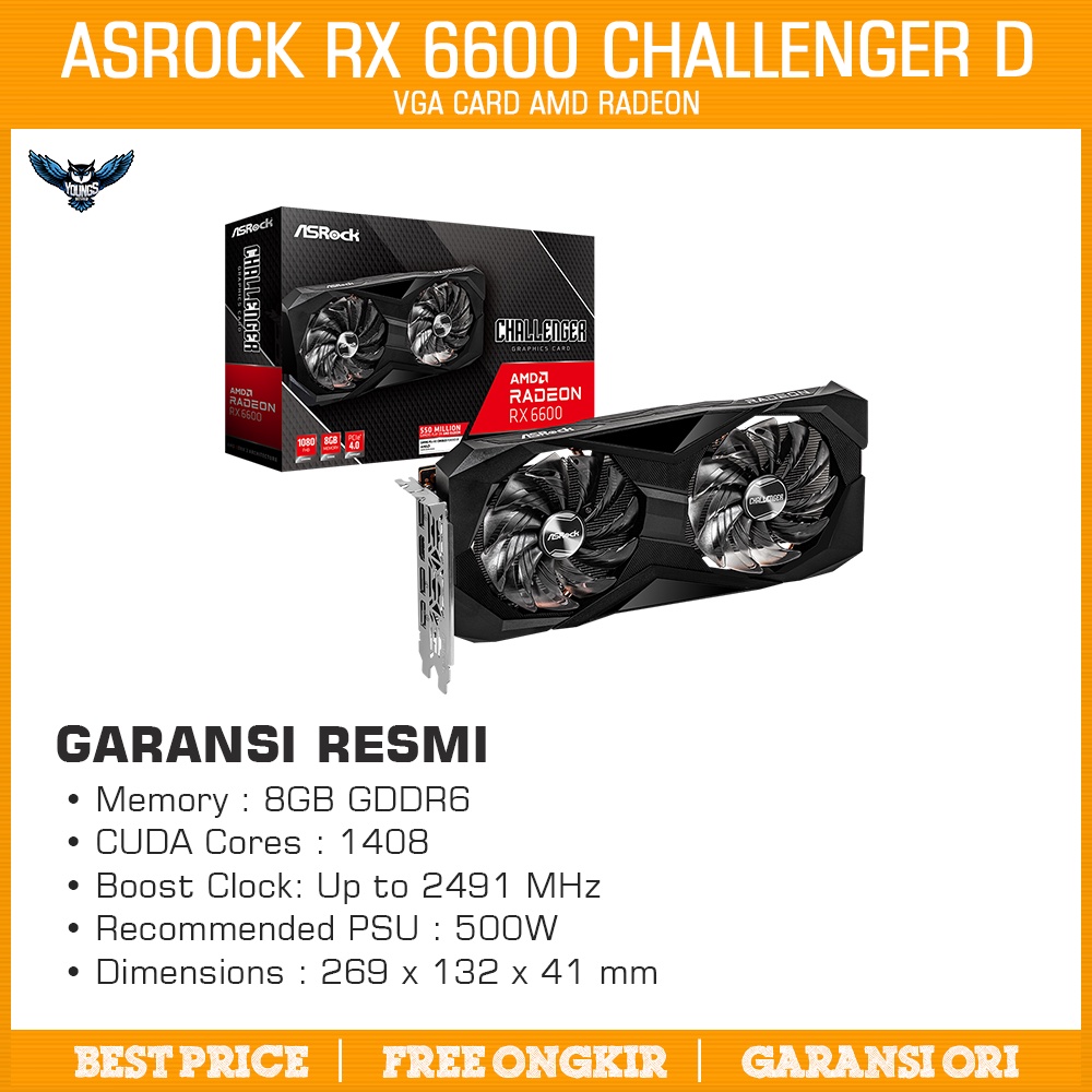 VGA ASROCK RX 6600 CHALLENGER D 8GB DDR6 - AMD Radeon rx6600