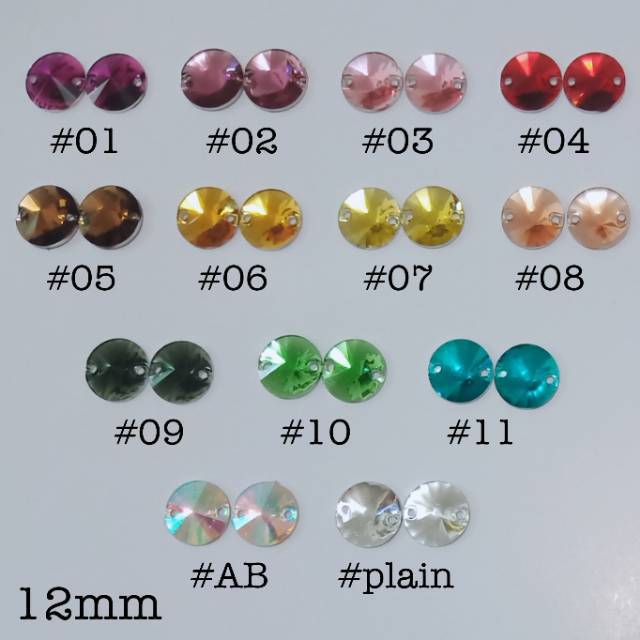 Payet Bulat Lancip 12mm Mote Permata Jahit Resin 150-200pcs Grade A Kristal Taiwan