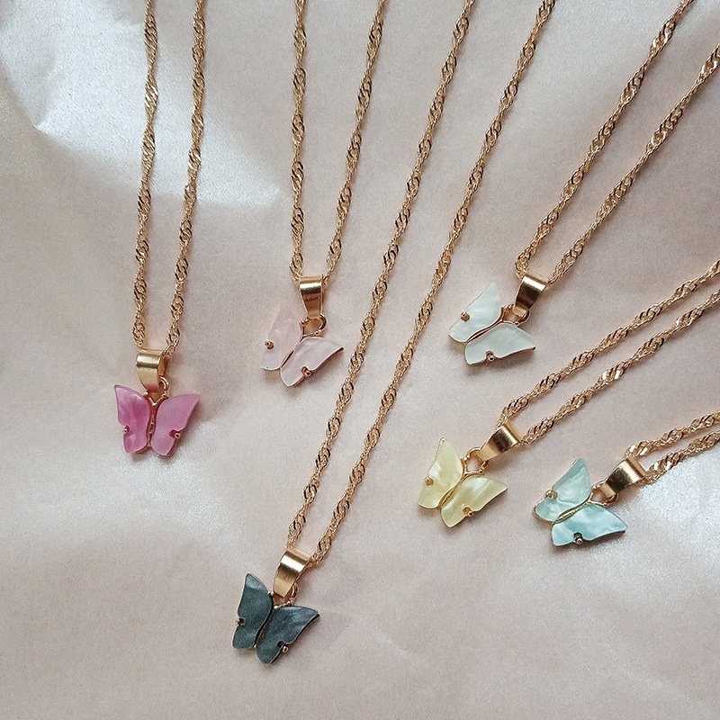 Kalung Liontin Kupu Kupu Korea Colorful Rainbow Lucu Imut