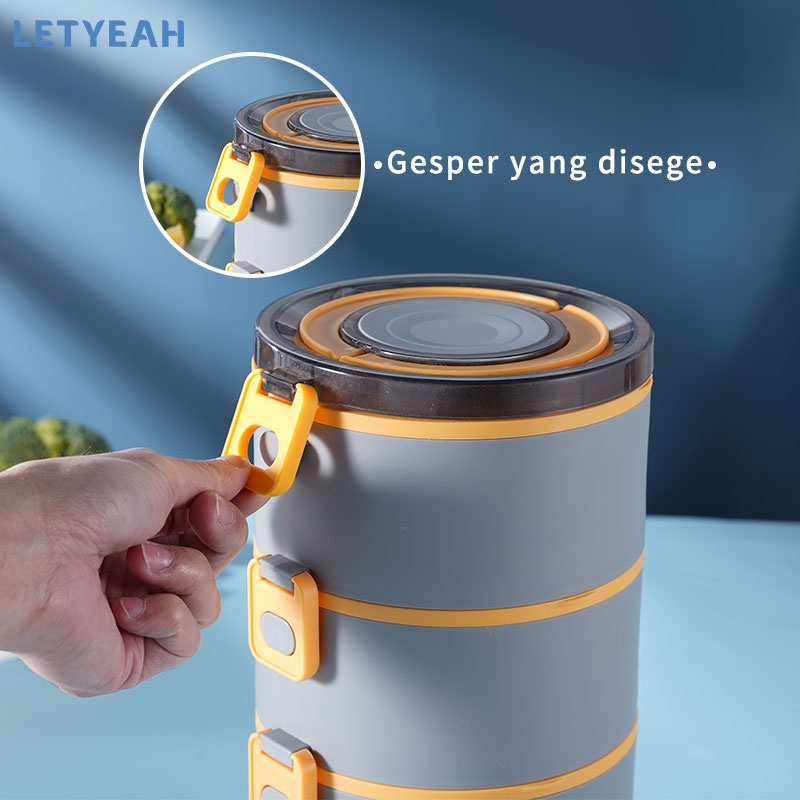 letyeah kotak makan anti tumpah / lunch box 3 susun / tempat penyimpanan makanan 2200ml / sendok gratis