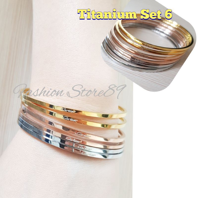 gelang bangle Titanium Set isi 6pcs Import edisi terbatas Antikarat selamanya