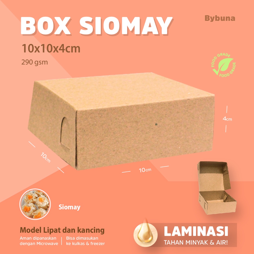 

DUS BOX 10x10 SIOMAY DIMSUM KRAFT LAMINASI DUS TAKEAWAY PACKAGING KEMASAN