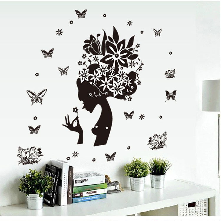 RELIZA WALL STICKER SILUET PERI HITAM PRINCESS RATU BUTTERFLY BLACK STIKER DINDING AY7184