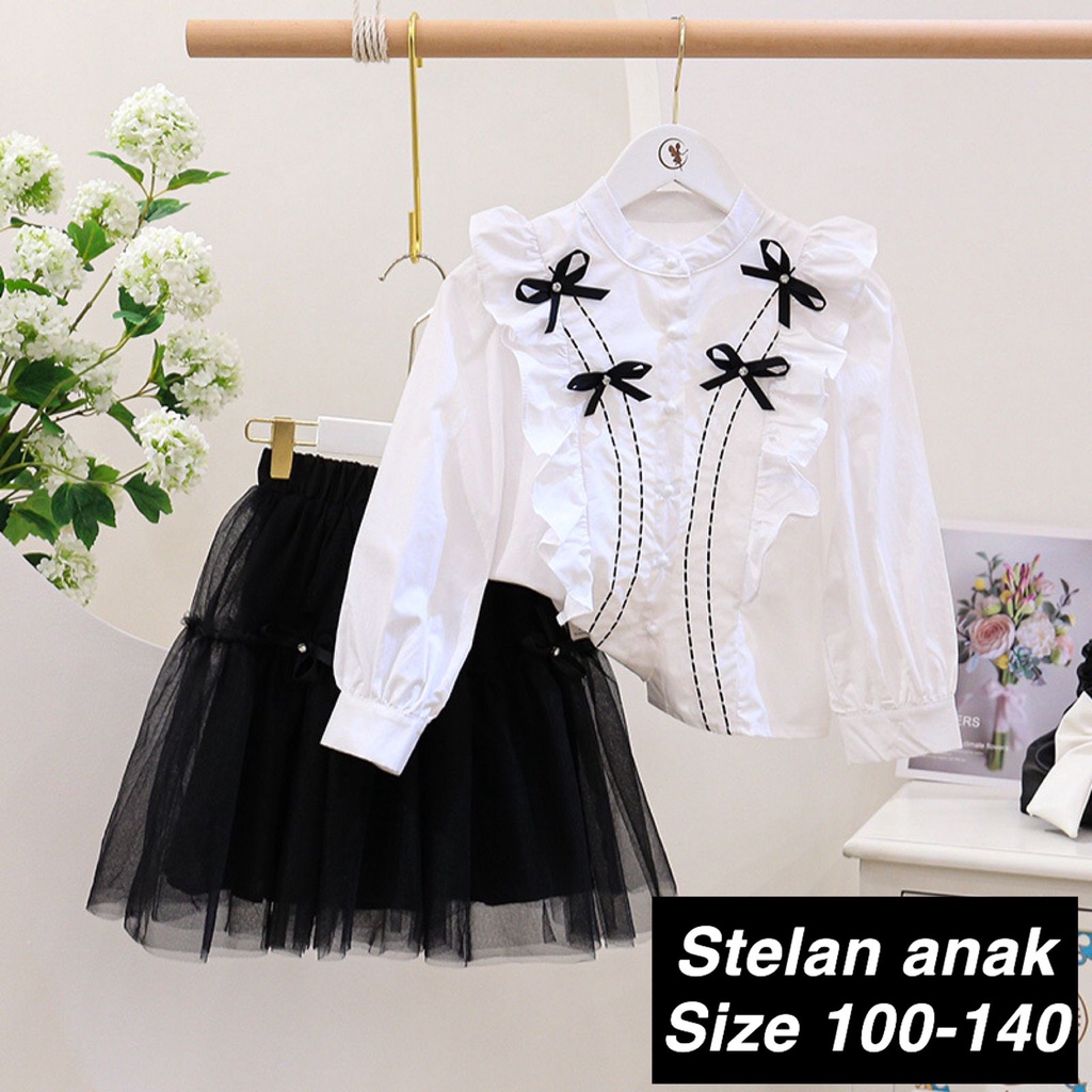 (LOLI-JKT) BS-164 STELAN ANAK CEWEK PUTIH HITAM TUTU SIZE 100-140