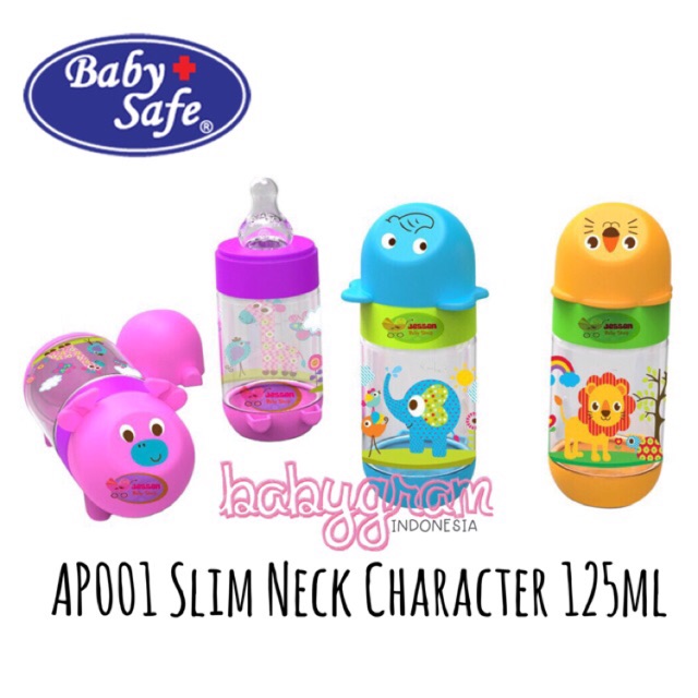 Botol Susu Bayi Baby Safe AP001 AP002 Slim Neck Character 125ml 250 ml / Babysafe Milk Bottle