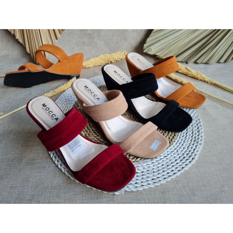 ABBUSHOES Ss 43 sandal hak wanita terbaru bahan suede