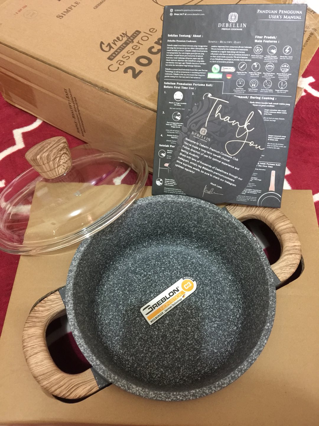 Debellin Casserole 20 Cm - Grey Granite Cookware Series Atau Panci Anti Lengket Premium
