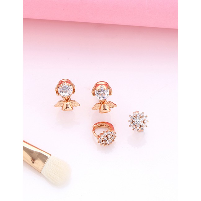 LRC Anting Tusuk Fashion Rose Gold Zircon Alloy Earrings K05770