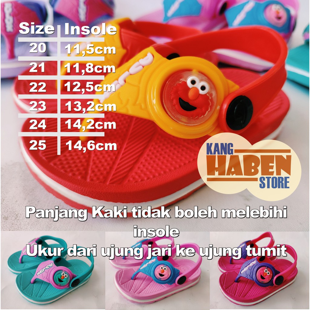 293EL Sandal/Sendal Jepit Anak Bayi Lencana Karakter Elmo Bulat Tali Belakang Dulux