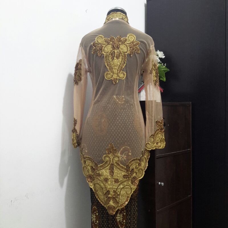 Kebaya tile payet motif jasmine hijau botol ukuran M