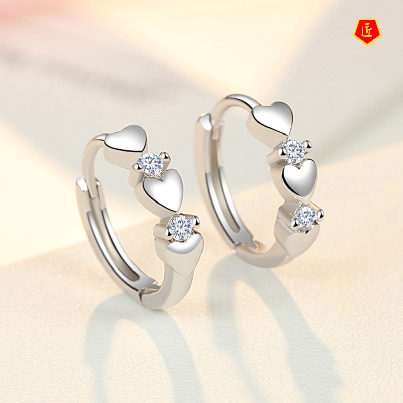 [Ready Stock]S925 Silver New Heart-Shaped round Earrings Ear Clip