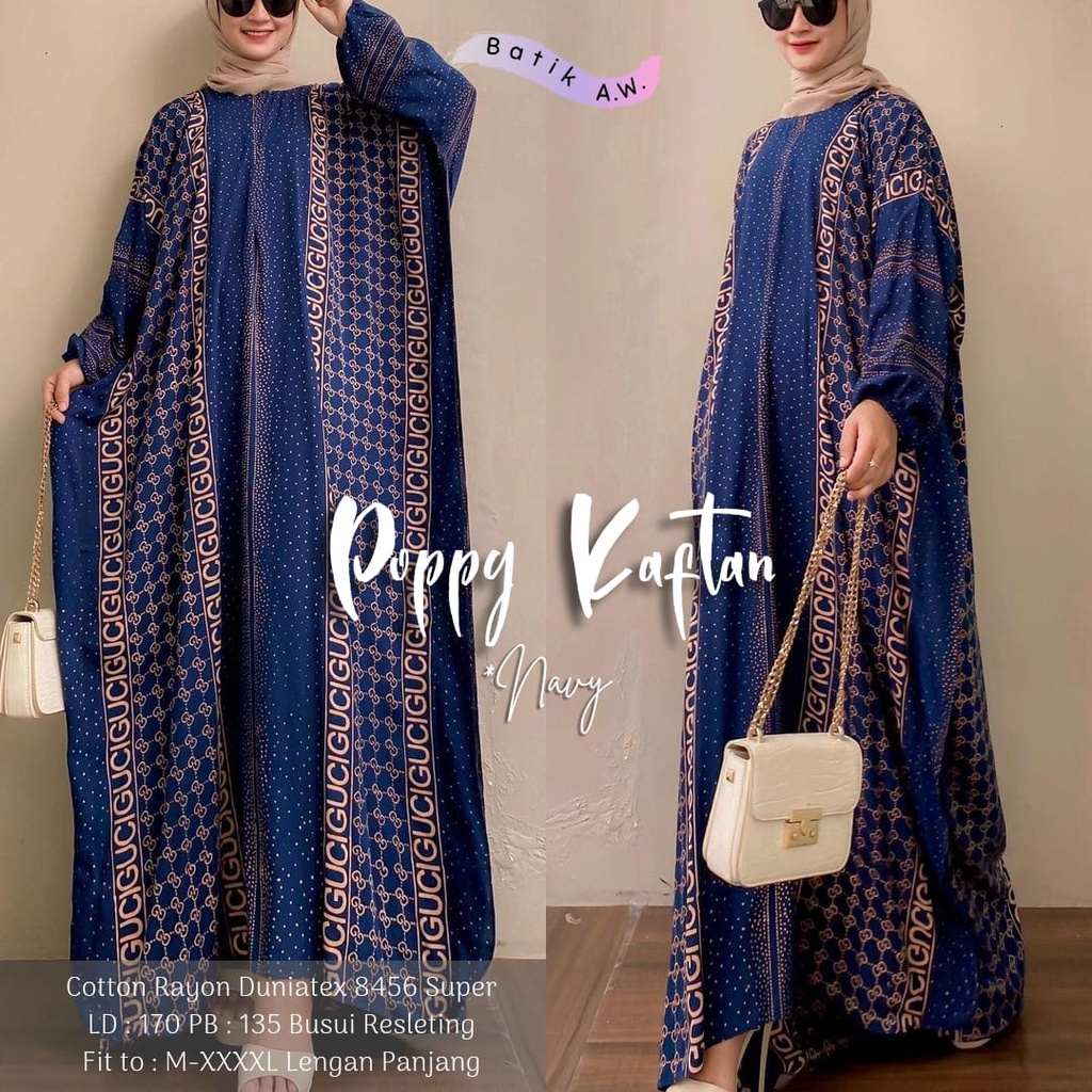 Batik A W - Popy Kaftan Wanita Jumbo XXXXL Motif Branded Gucci Busui Lengan Panjang Cotton Rayon Premium