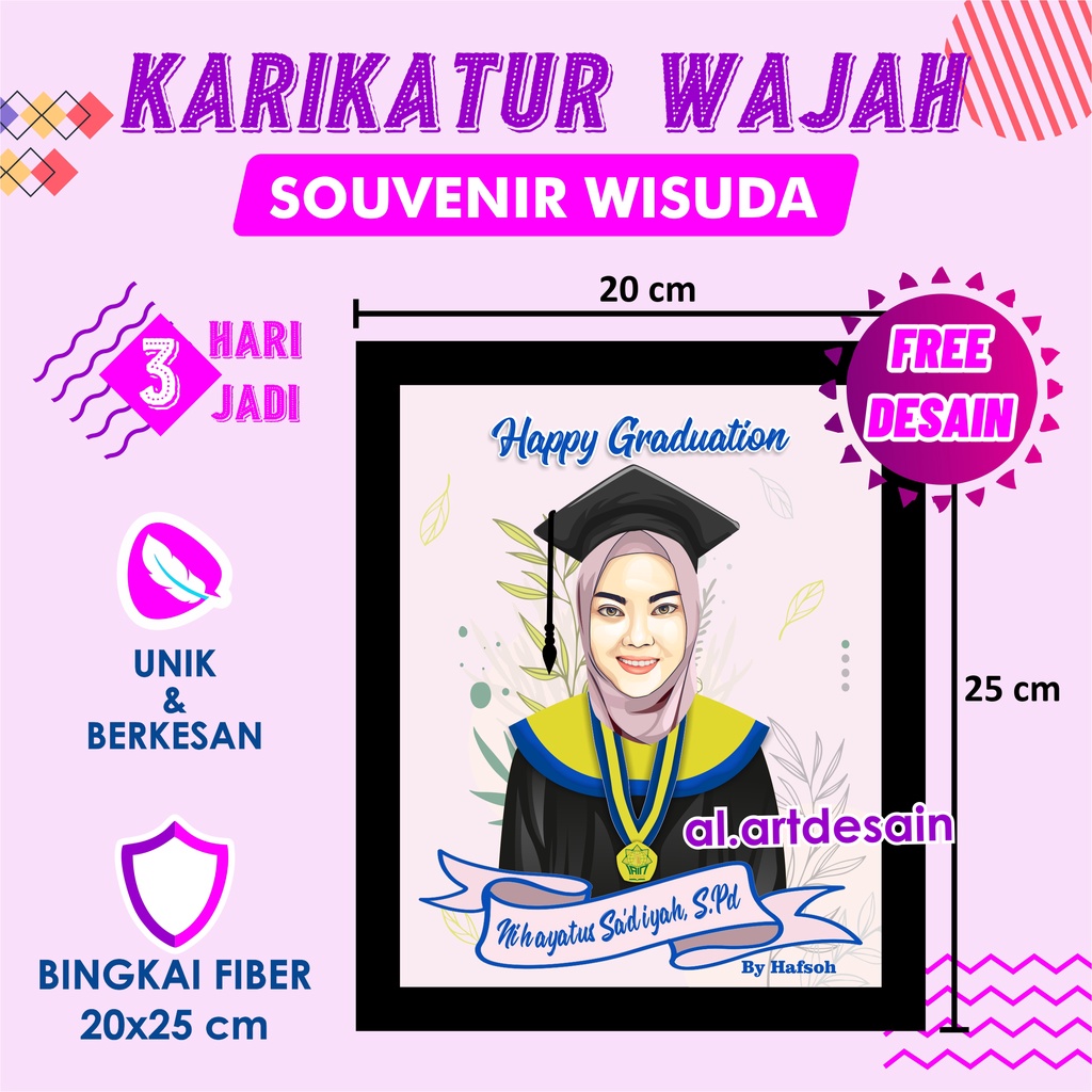 Karikatur Custom Foto/ Hadiah Wisuda/ Vektor Wajah 1-3 Hari Jadi