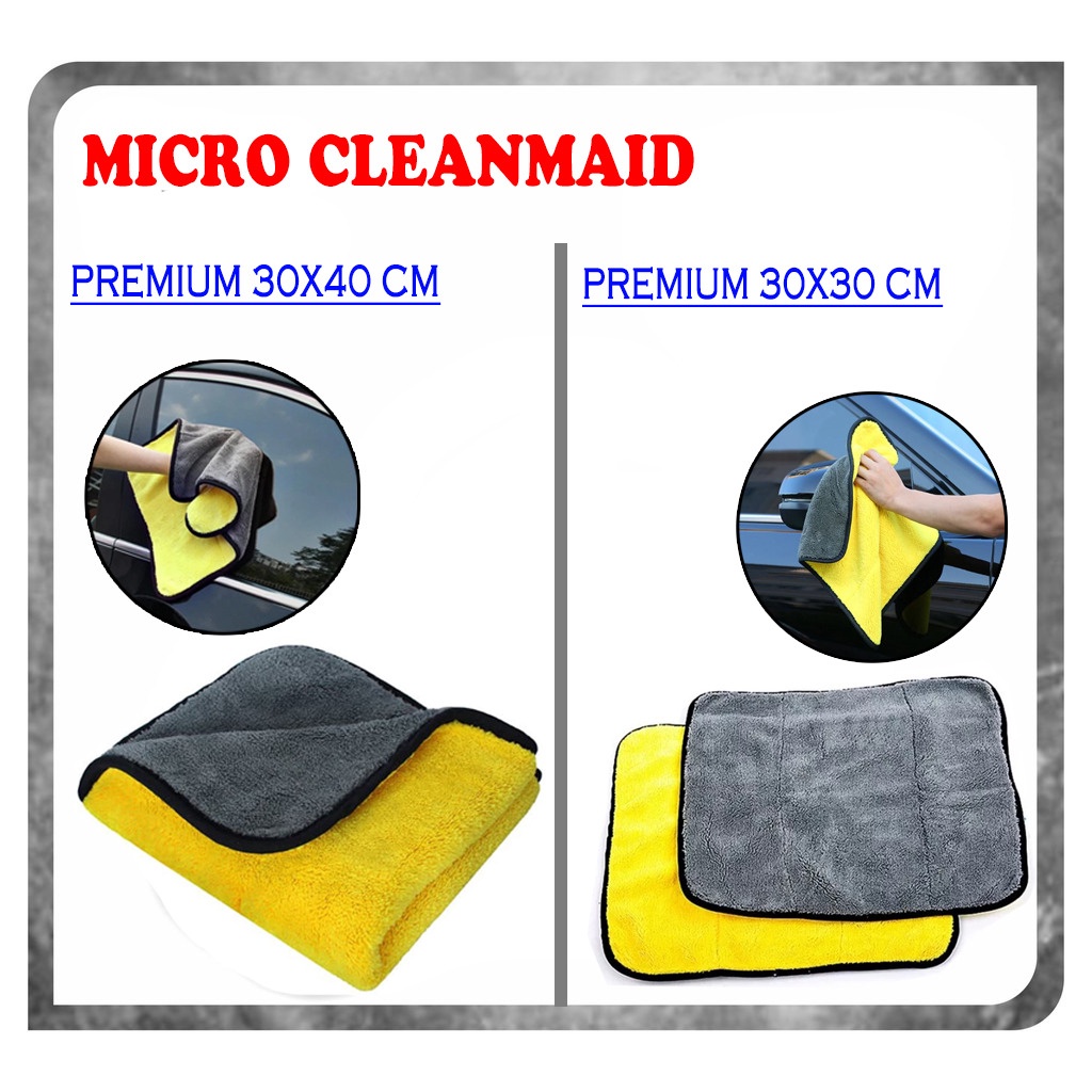 Kain Lap Microfiber Serbaguna 30X30Cm / 30X40Cm 2 Sisi Halus Kain Lap Kuning Mobil Motor Otomotif Towel