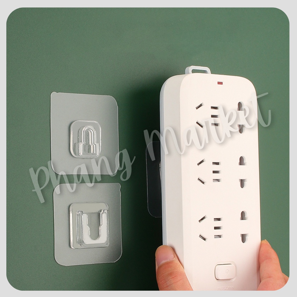 Gantungan Tempel  Tempelan Dinding Dapur Kamar Mandi Remote TV AC Transparan Magic Hook Perekat Set