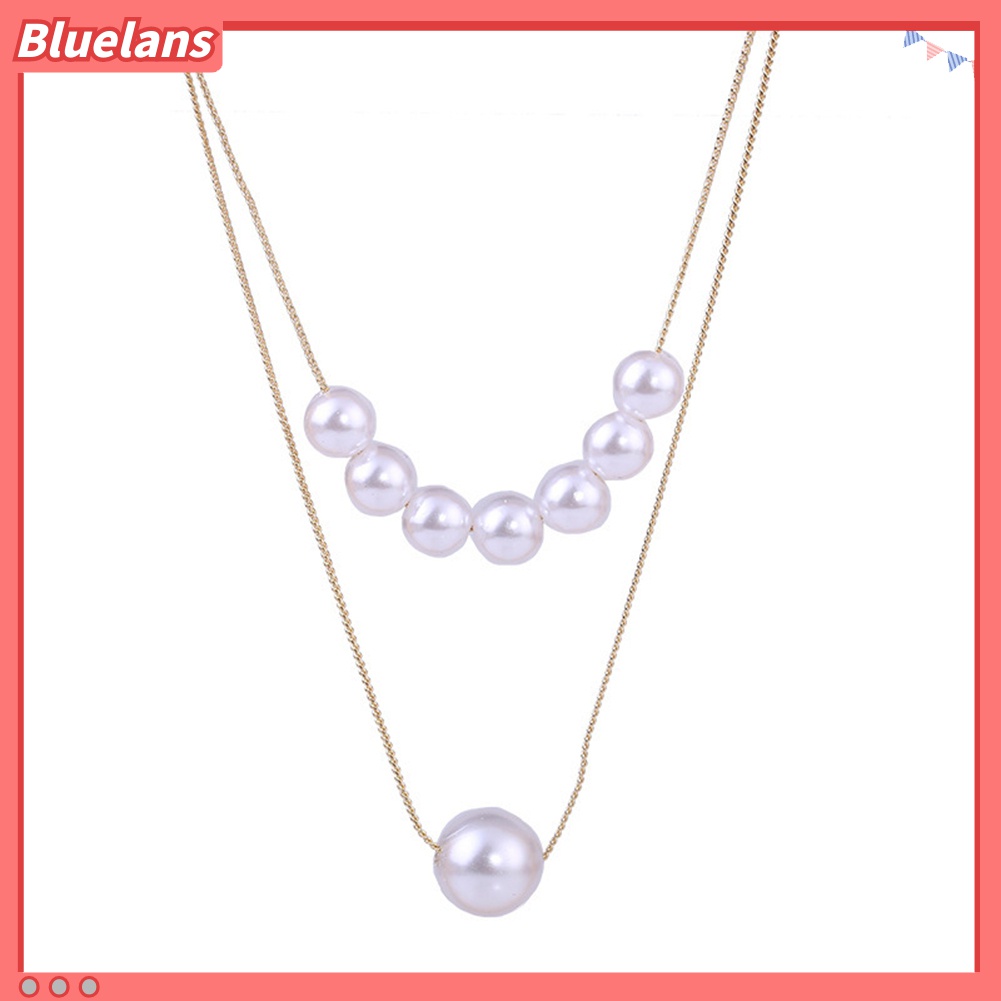 Kalung Rantai Double Layer Liontin Mutiara Tiruan Gaya Korea Jepang Untuk Wanita