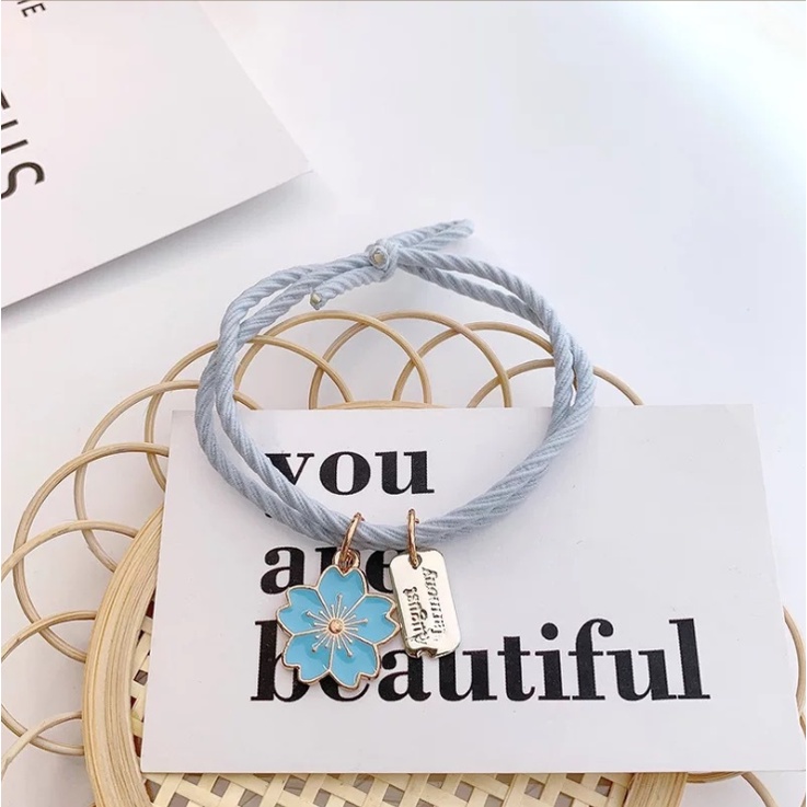 Gelang ikat rambut Daisy Sunflower Sakura elastis awet Gaya Korea-Sakura Blue