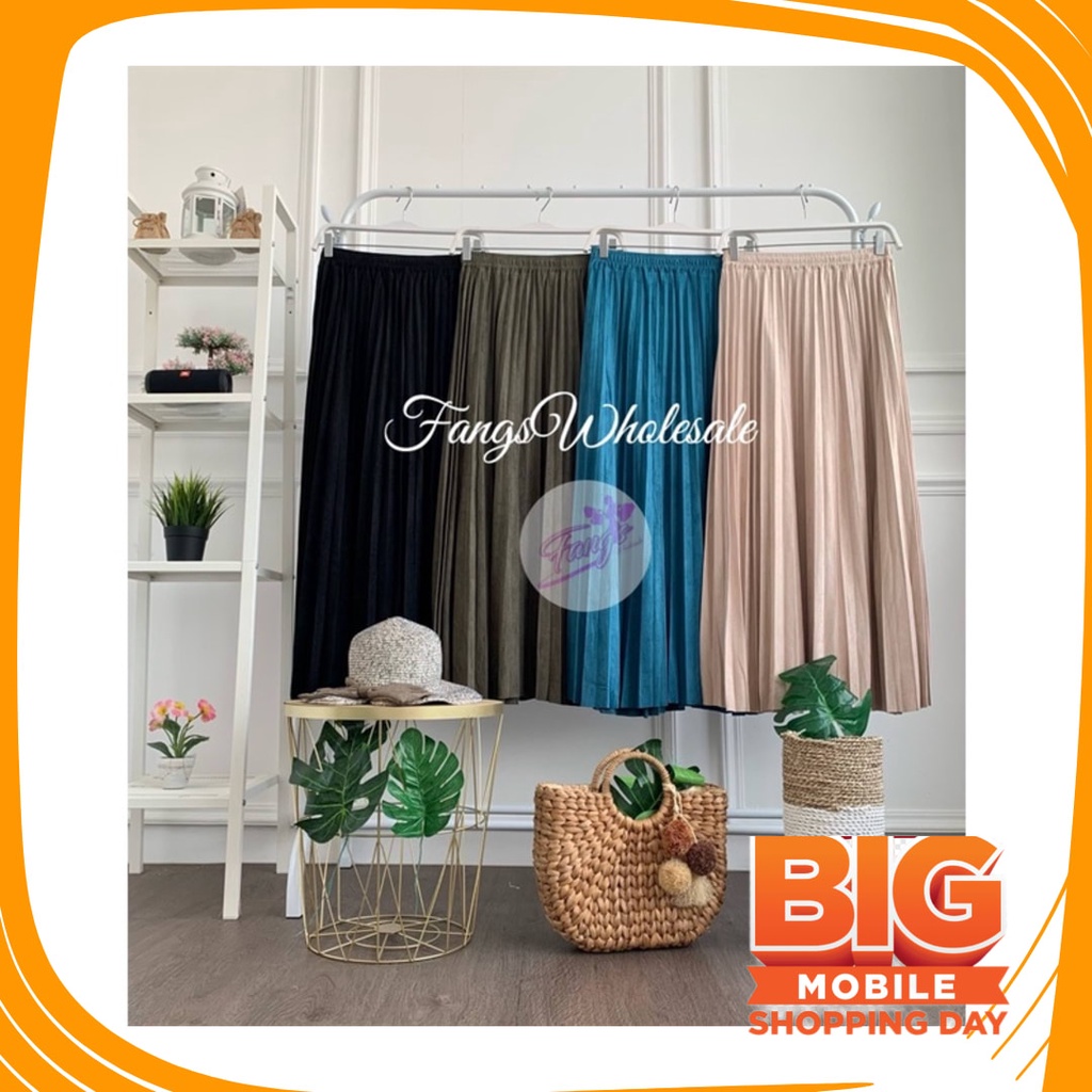 Plisket Jins Dnim MEkar biru merah hitam kuning hijau putih abu /  QX940 FW R415 Rok Plisket Suede P