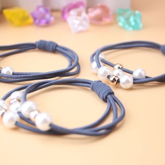 KARET IKAT RAMBUT MUTIARA 1966 WARNA WARNI KARAKTER KOREA JEPIT GULUNG KUCIR MURAH KUNCIRAN CANTIK-BIRU mutiara