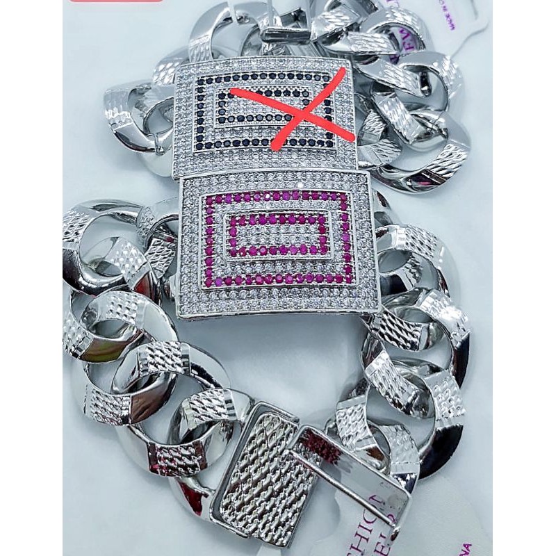 Gelang Xuping Lapis Emas 24K Rantai Plat Permata Mewah .