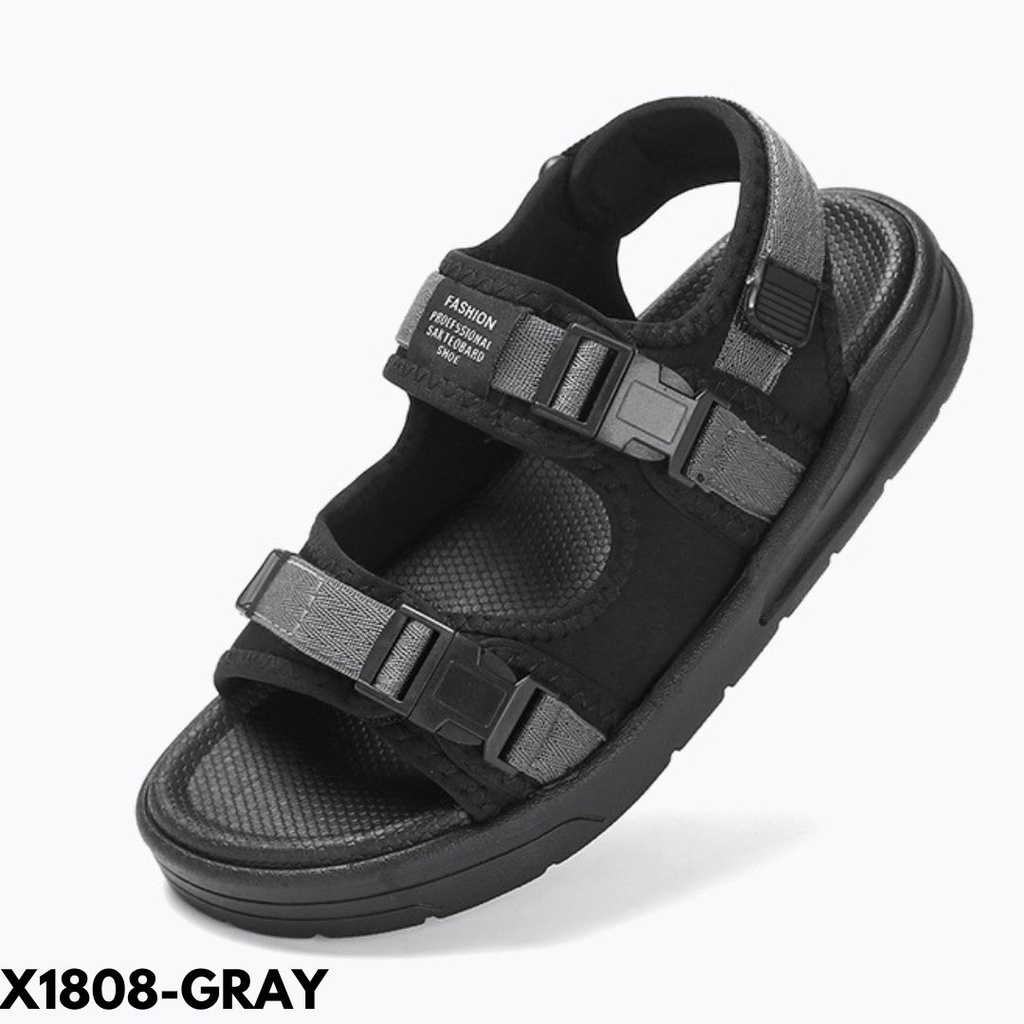 SANDAL MODEL GUNUNG STRAPPY BLACK STYLE BAHAN RUBBER KOMBI CANVAS IMPORT 1808