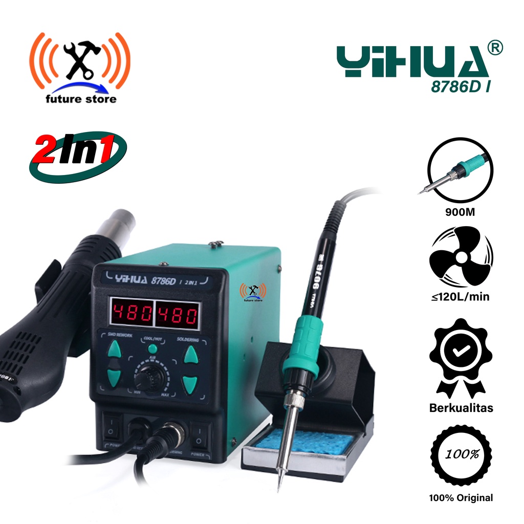 YIHUA 8786D-I 2 IN 1  HOT AIR SOLDERING REWORK STATION / BLOWER / SOLDER UAP ORIGINAL