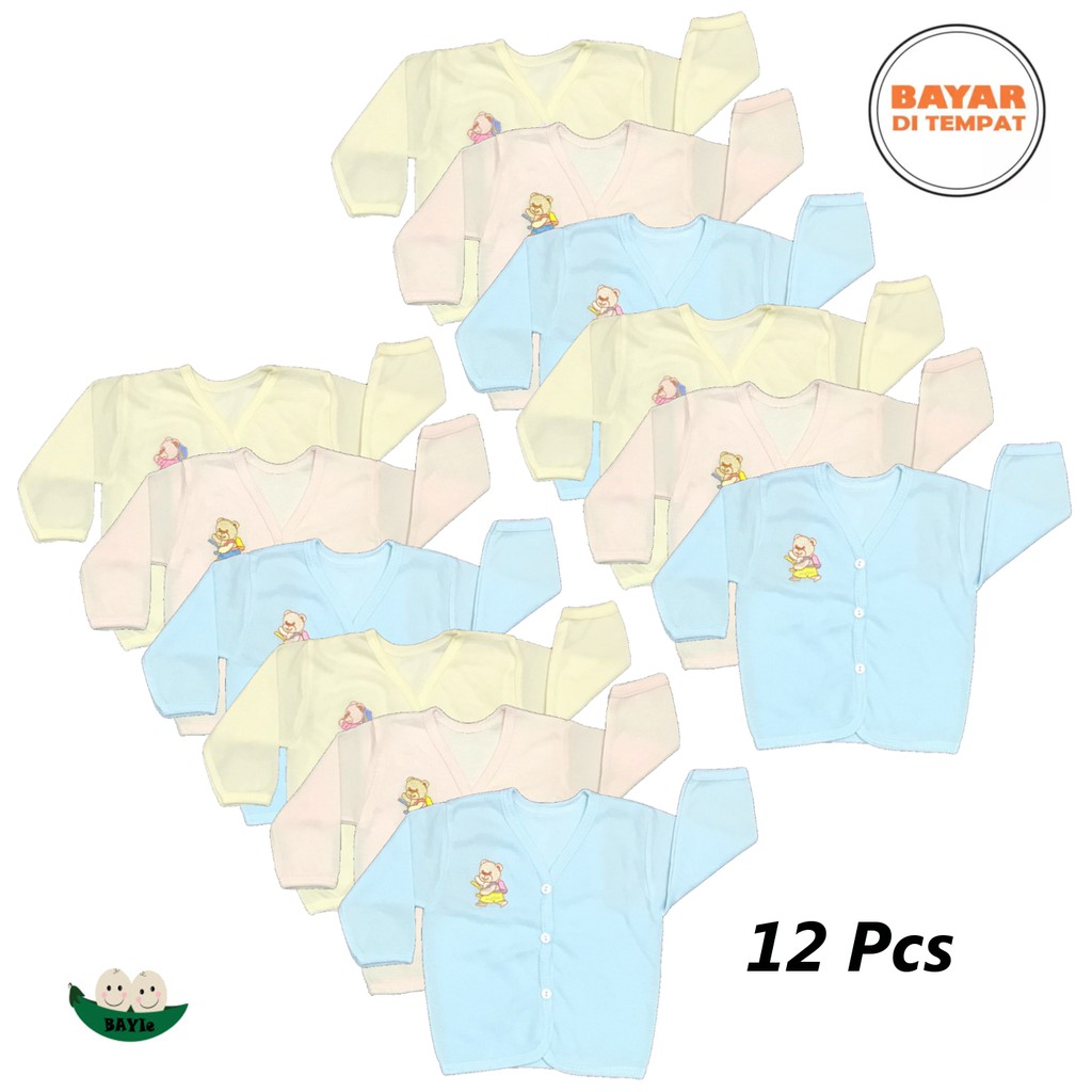 BAYIe -  12 Pcs  Baju Bayi Lengan Panjang Warna LILY Kualitas PREMIUM Bahan TC tebalumur 0-3 bulan