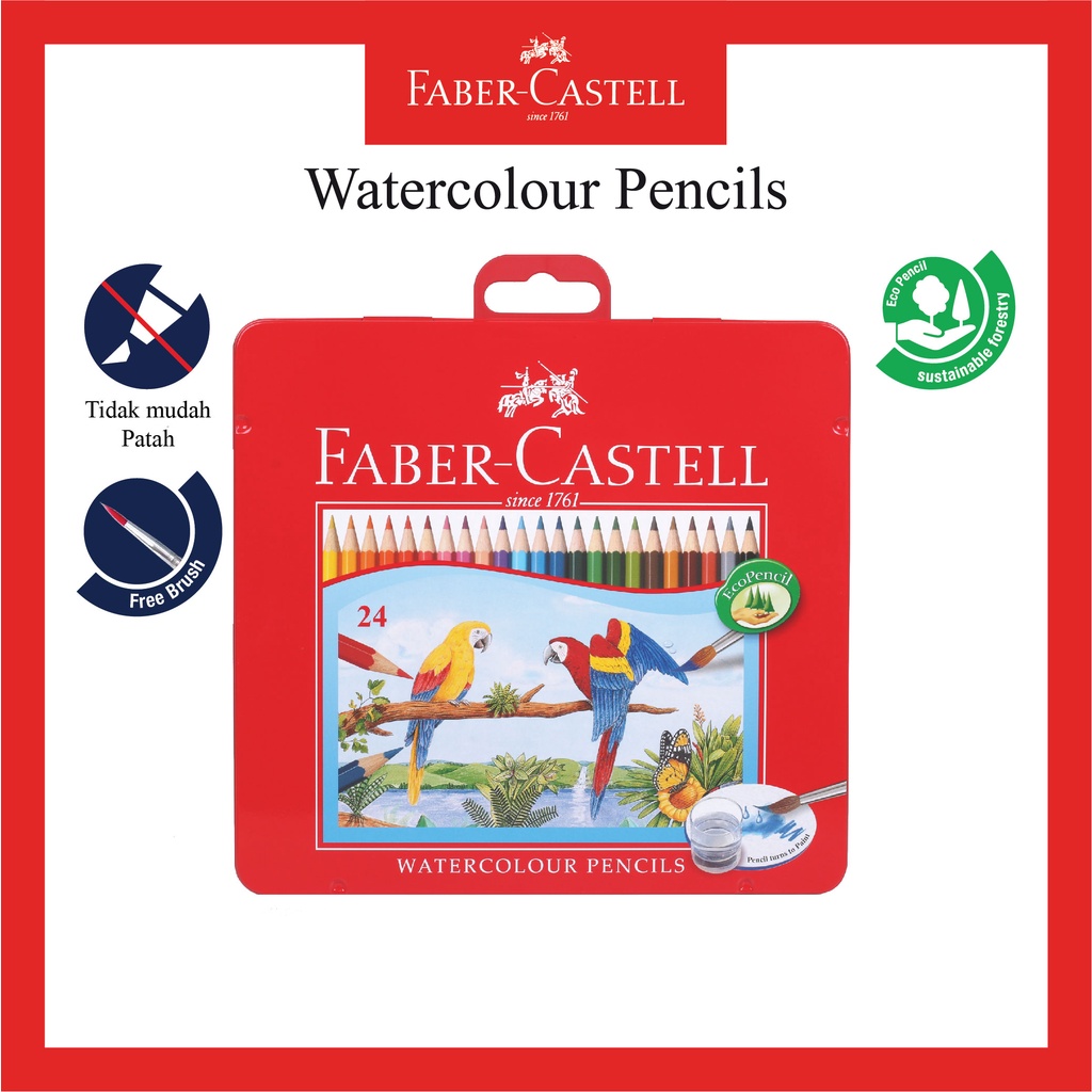 

Pensil Warna Faber Castell / Tin Case 24 Warna / Water Colour Pencil / Ukuran Long / Bonus Kuas