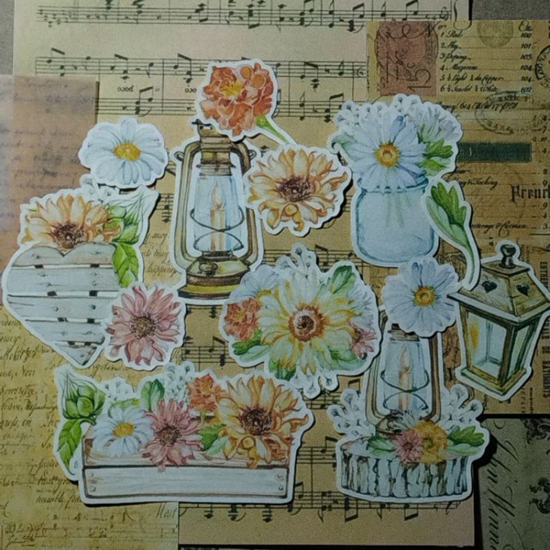

[12 - 14 Pcs / set scrapbook stickers aesthetic for journal and planner] stickers aesthetic murah / 1 set sticker sudah di cut / doff sticker aesthetic / vintage aestheqtic nature stickers