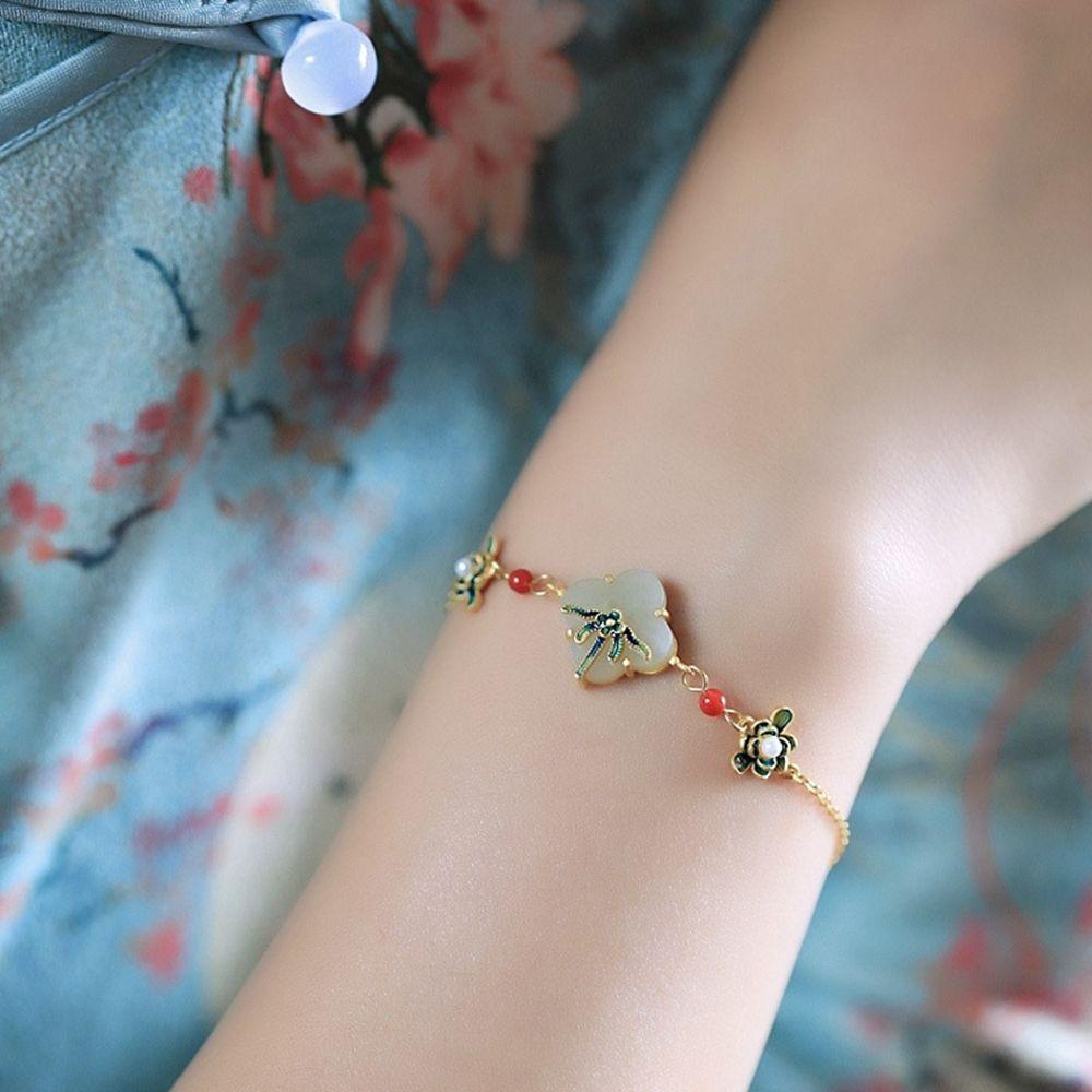 [Elegan] Perhiasan Gaya Cina Indah Perhiasan Pernikahan Enamel Terbuka Dapat Disesuaikan Cincin Antik Cincin Tembaga Giok Anting