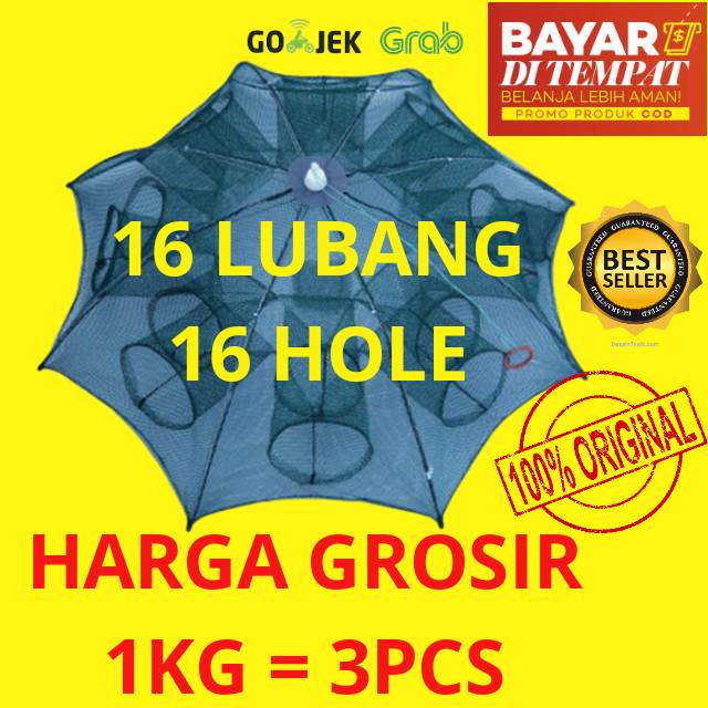 BUBU JARING IKAN PAYUNG SIAP PAKAI 16 LUBANG HOLE sungai surabaya  Perangkap