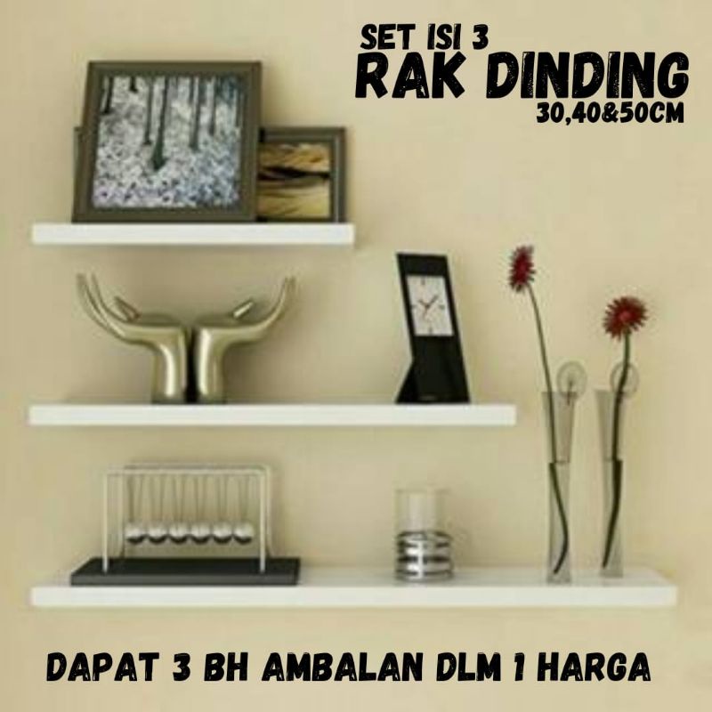 RAK MELAYANG AMBALAN DINDING SLIM ISI 3 UKURAN 30,40,,50