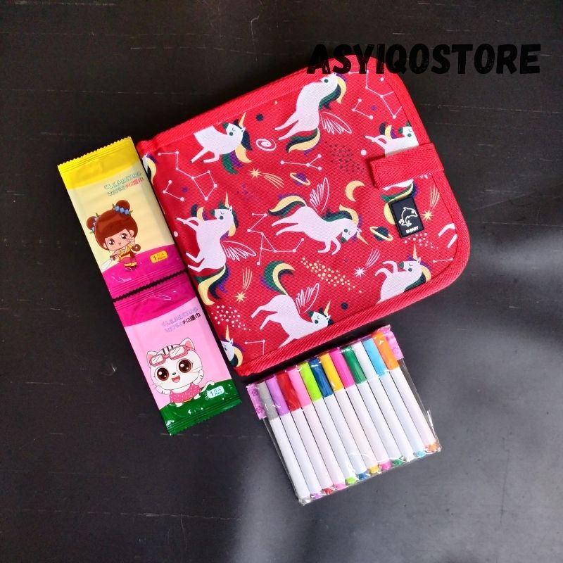 Mainan Edukasi Anak Perempuan Laki Laki Balita 4 Tahun Buku Menggambar Untuk Cewek Cowok FREE SPIDOL-Merah Unicorn