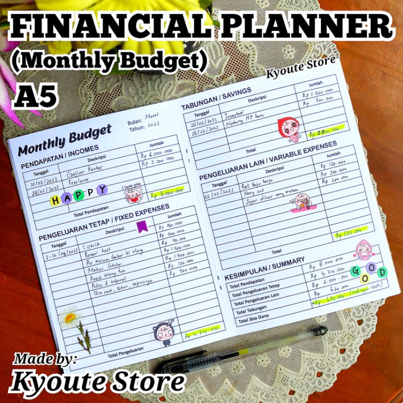 

Simple Financial Planner Book Tracker (Monthly Budget) Kyoute A5 / Buku Rencana Keuangan Pendapatan & Pengeluaran Bulanan