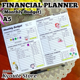Simple Financial Planner Book Tracker (Monthly Budget) Kyoute A5 / Buku Rencana Keuangan Pendapatan & Pengeluaran Bulanan