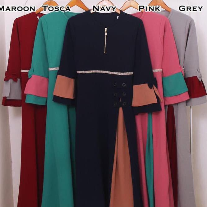 Baju Gamis Wanita Terbaru Gamis Pesta Babat Crepe Kulit Jeruk 9855 - Hijau Tosca Fashiion