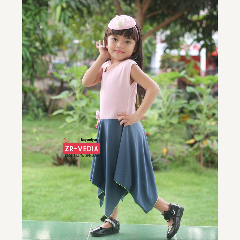 Dress Alona uk. 2-3 Tahun / Dres Anak Perempuan Cewek Baju Motif Murah Casual Gaun Pesta Yukensi